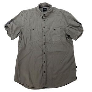 Engbers Regular Fit Gray Short Sleeve Button Up Shirt Size M 39/40 100% Cotton